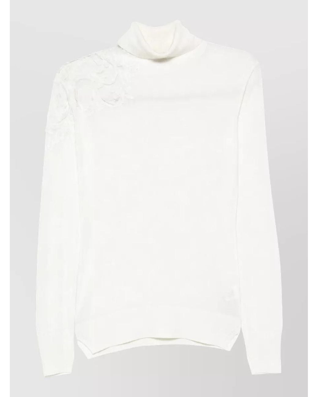 Ermanno Scervino White Virgin Wool Lace Panel Turtleneck Sweater