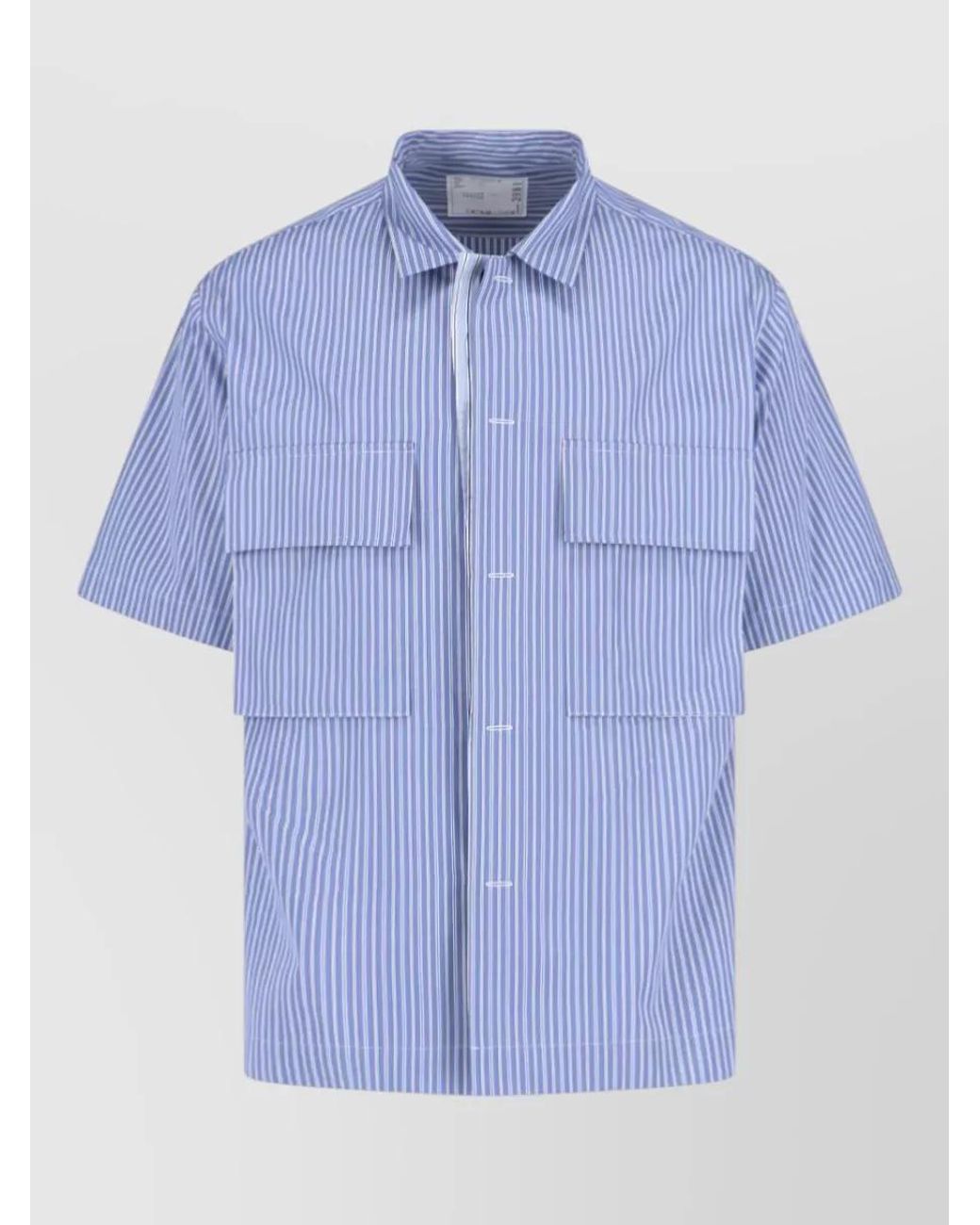Sacai Blue Striped Short-Sleeve Shirt for men