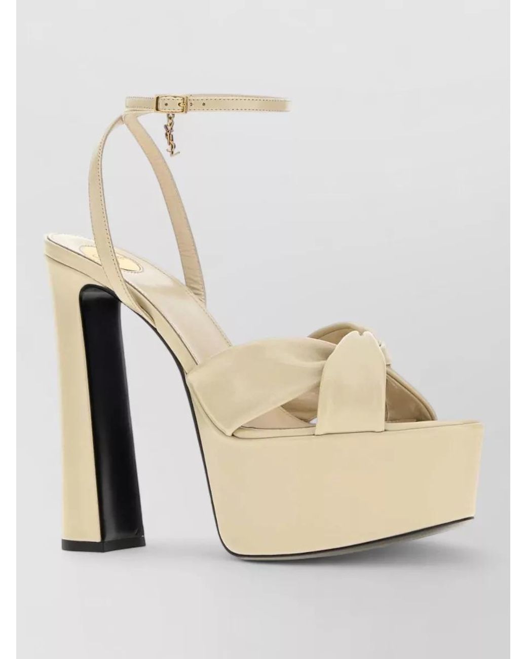 Saint Laurent Natural Franciane Leather Platform Open Toe Sandals