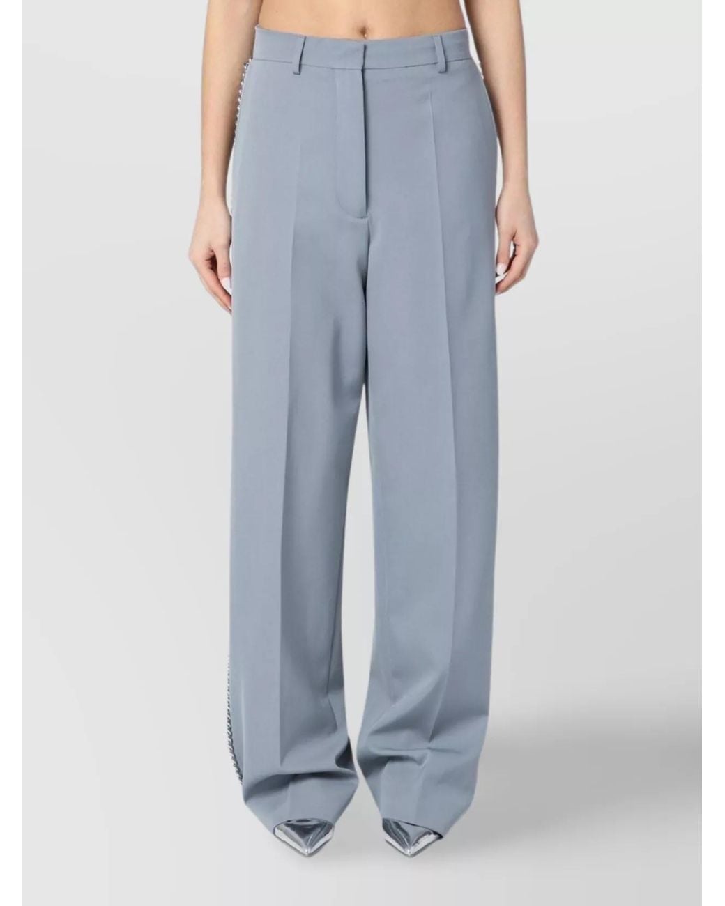 Stella McCartney Blue Wide-Leg Falabella Trousers With Chain