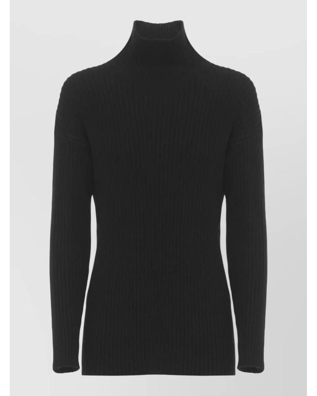 Antonelli Black Ribbed High Neck Wool Silk Cashmere Jumper