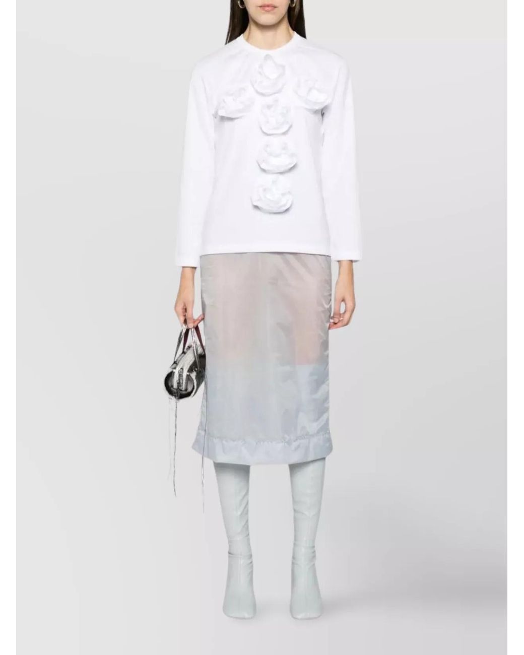Maison Margiela White High-Rise Tulle Midi Pencil Skirt