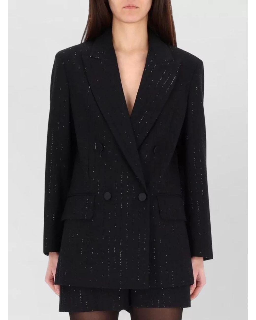 Max Mara Black Double-Breasted Jacket With Rhinestone Details