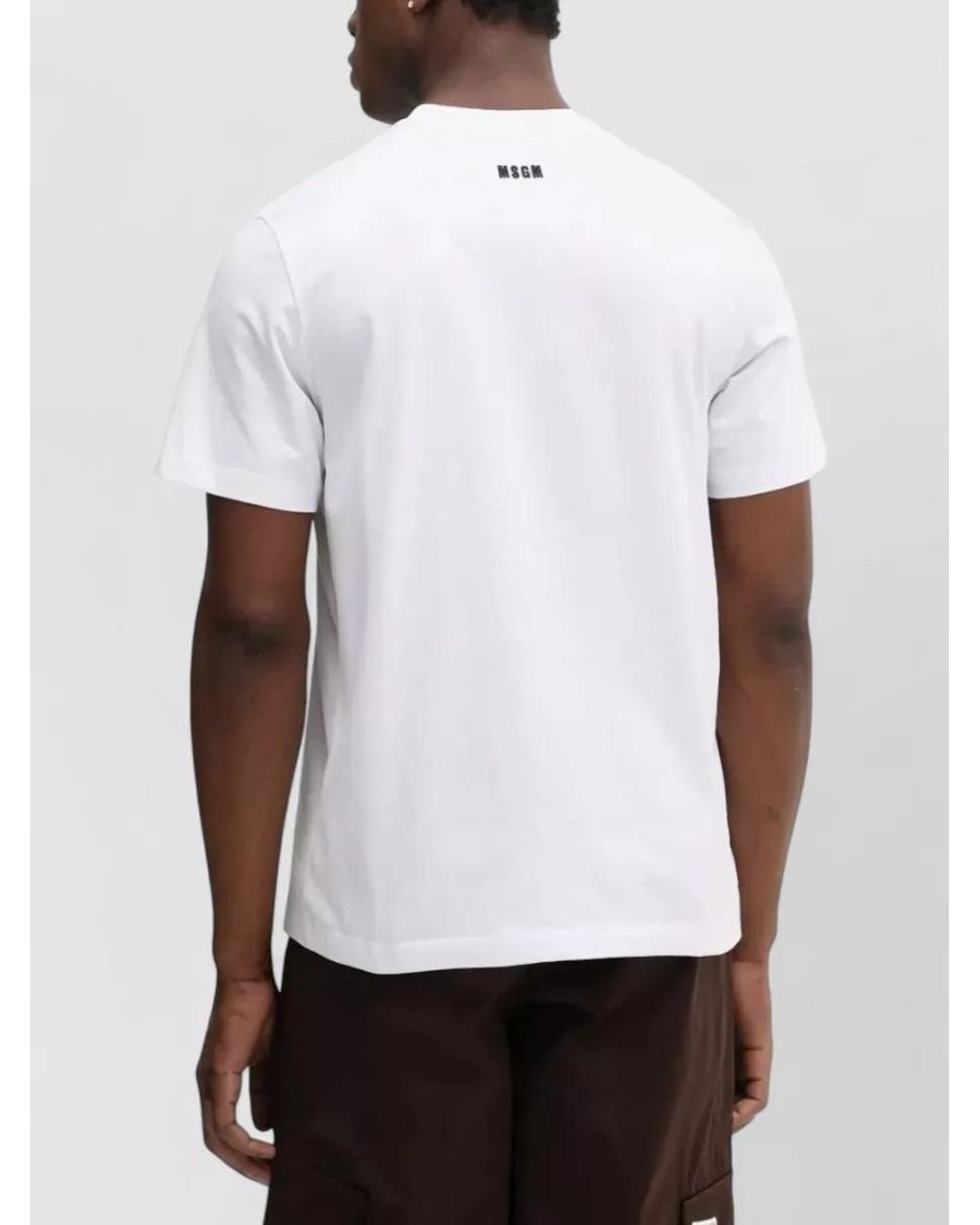 MSGM White Logo Print Cotton T-Shirt for men