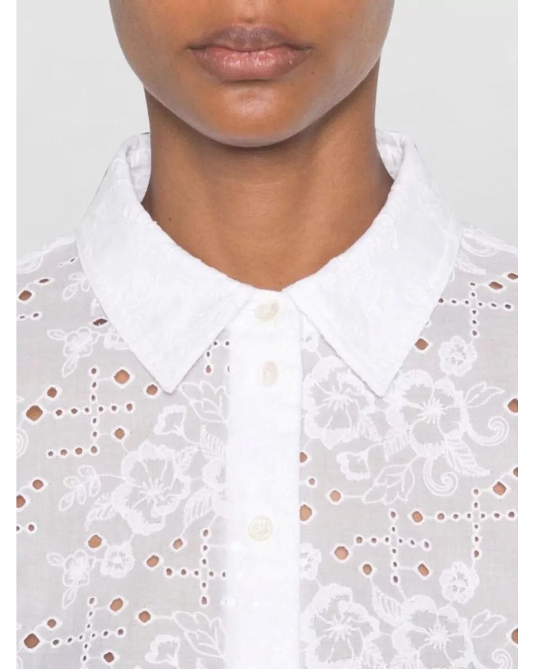 Tory Burch White Cotton Broderie Anglaise Midi Dress