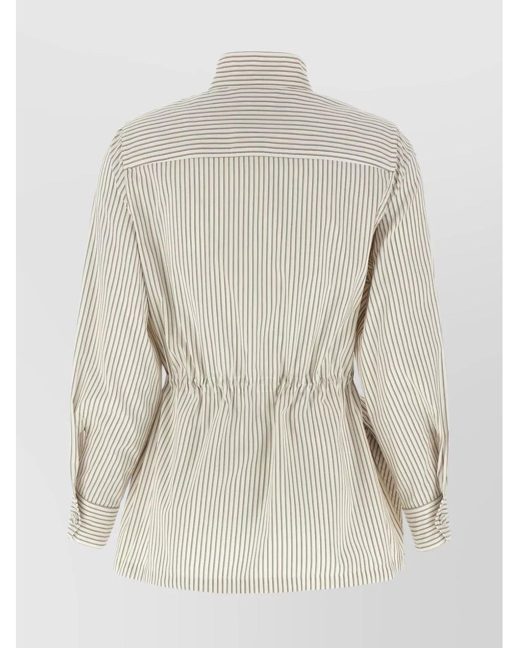 Fendi White Striped Cotton Silk Blouson Jacket