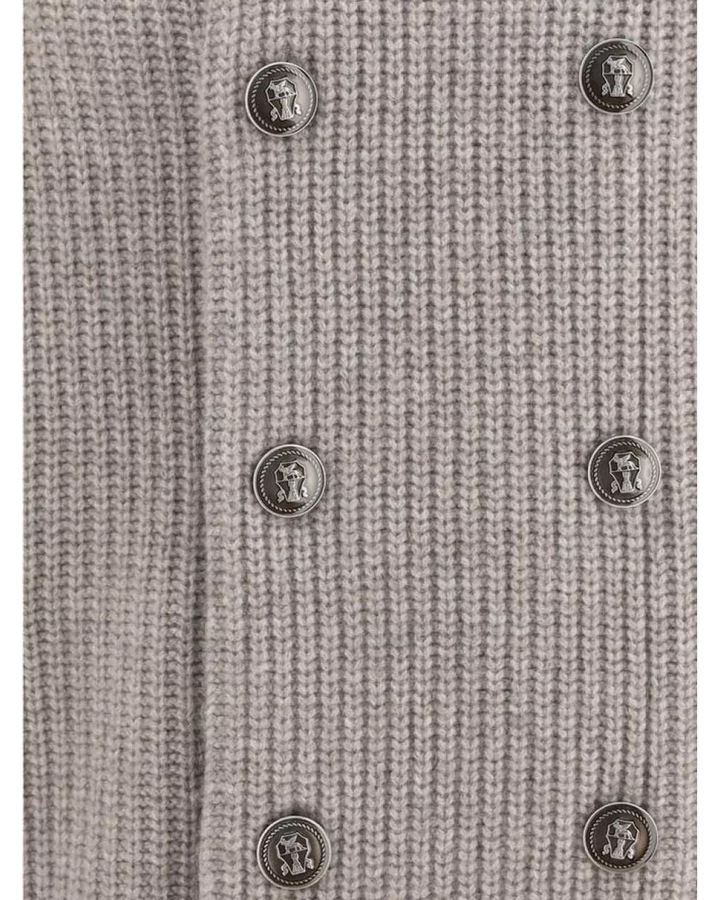 Brunello Cucinelli Gray Cashmere Double Breasted Coat for men
