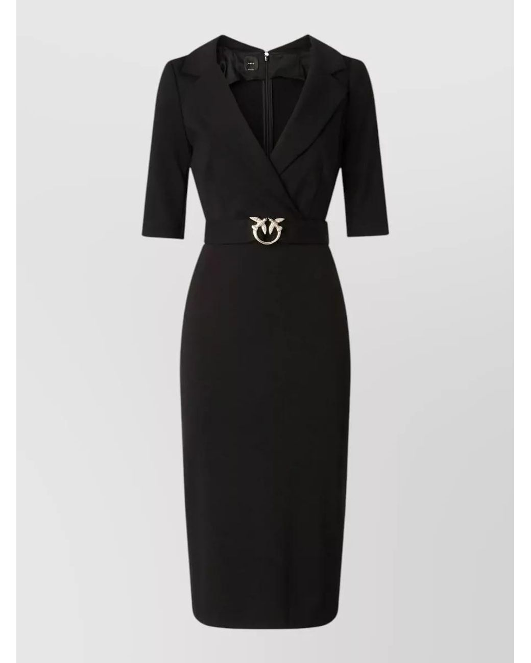 Pinko Black Fitted Belted Knee-Length Dress