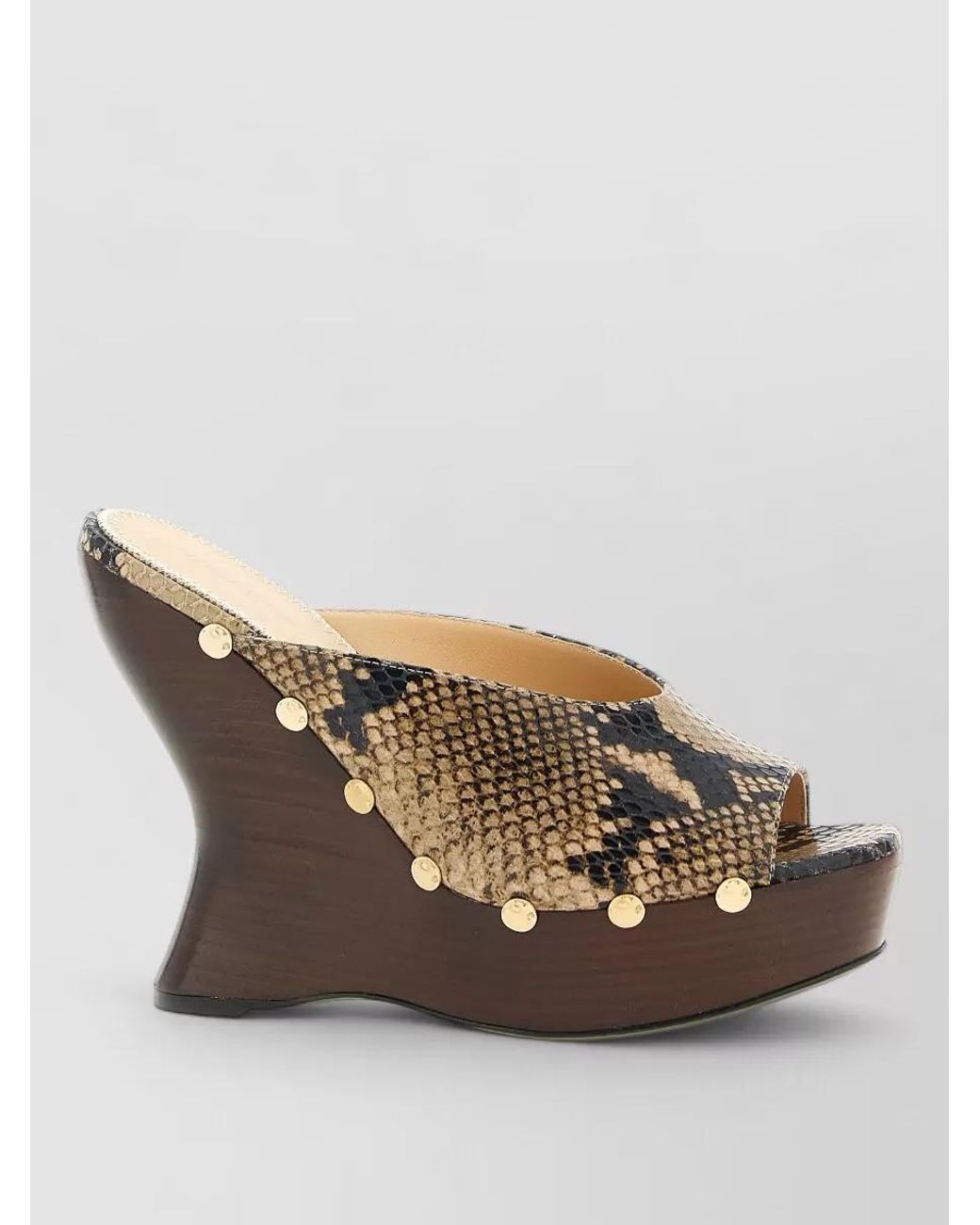Magda Butrym Gray Leather Python Print Studded Wedge Mules