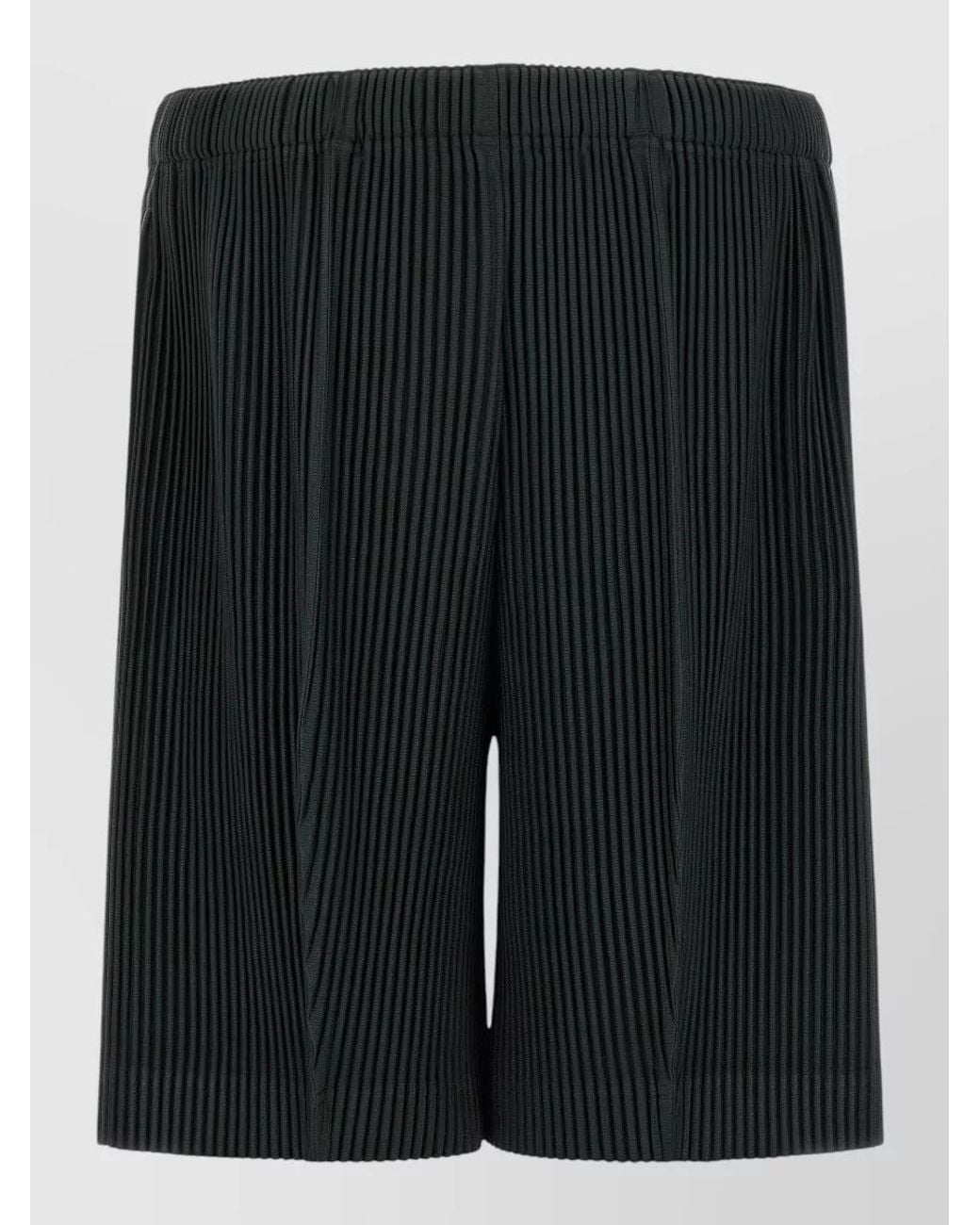 Homme Plissé Issey Miyake Black Pleated Wide-Leg Knee-Length Cropped Trousers for men
