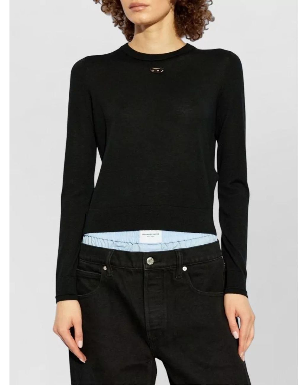 DIESEL Black Wool Regular-Fit Cutout Crewneck Knitted Top