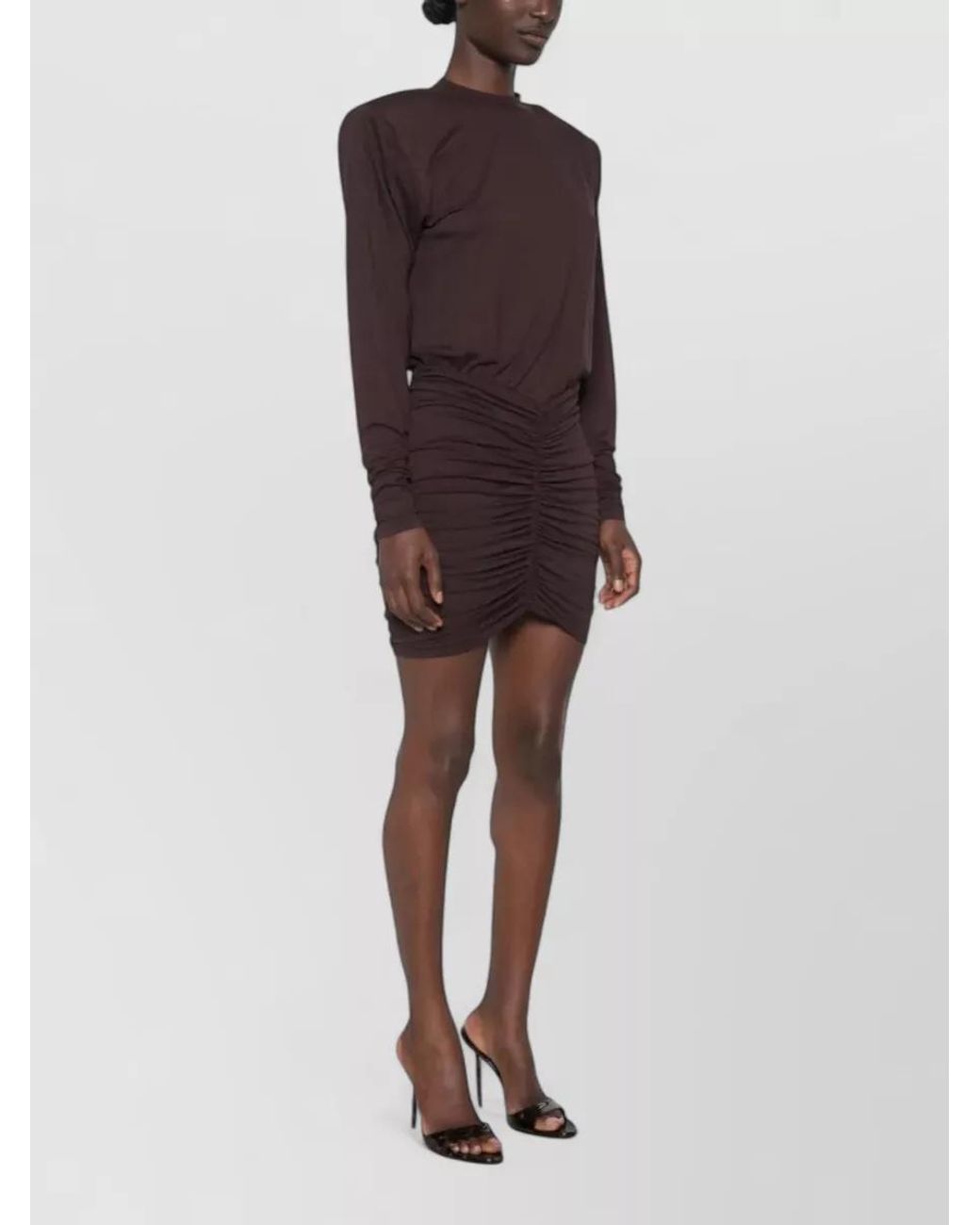 ANDAMANE Brown Ruched Mini Dress