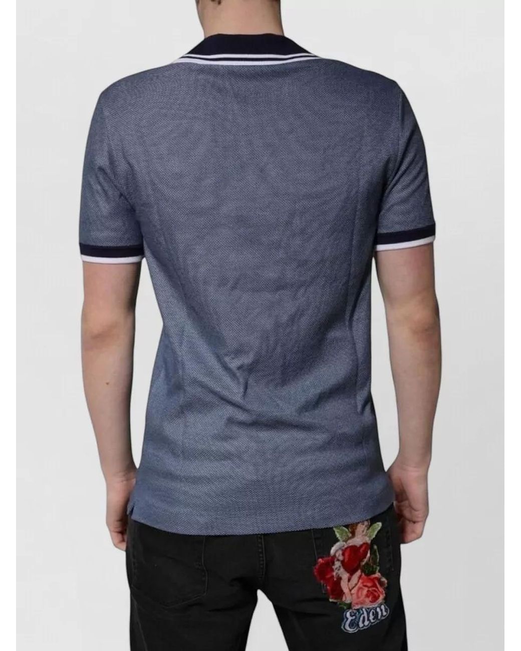 Dolce & Gabbana Blue Textured V-Neck Short-Sleeve Polo Shirt for men