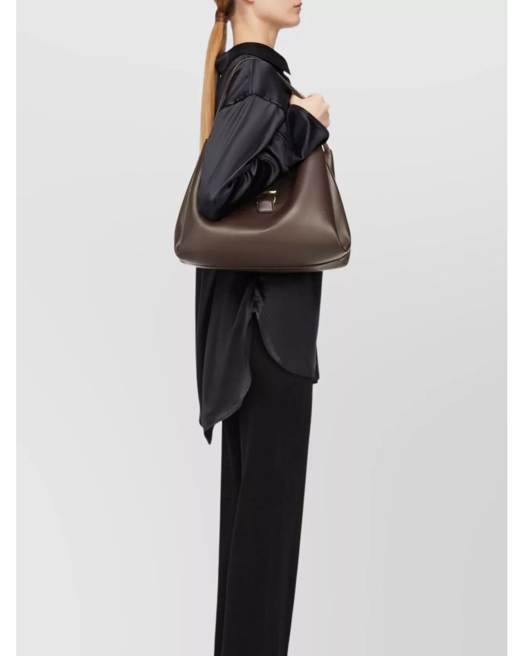 Ferragamo Brown Gancini Leather Shoulder Bag