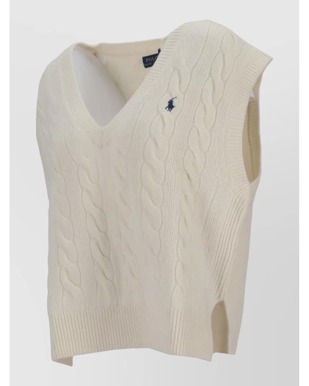 Ralph Lauren Natural Wool Cashmere Sleeveless V-Neck Fine-Knit Top