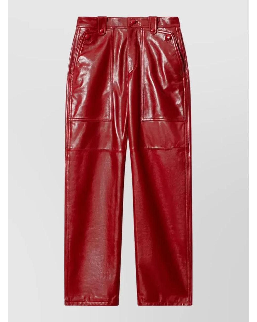 Isabel Marant Red Lamb Leather Paneled Straight-Leg Trousers