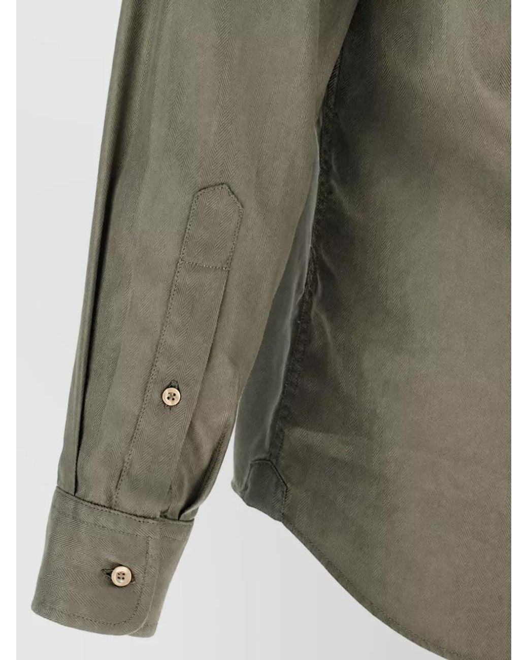 Brunello Cucinelli Green Chevron Cotton Shirt for men