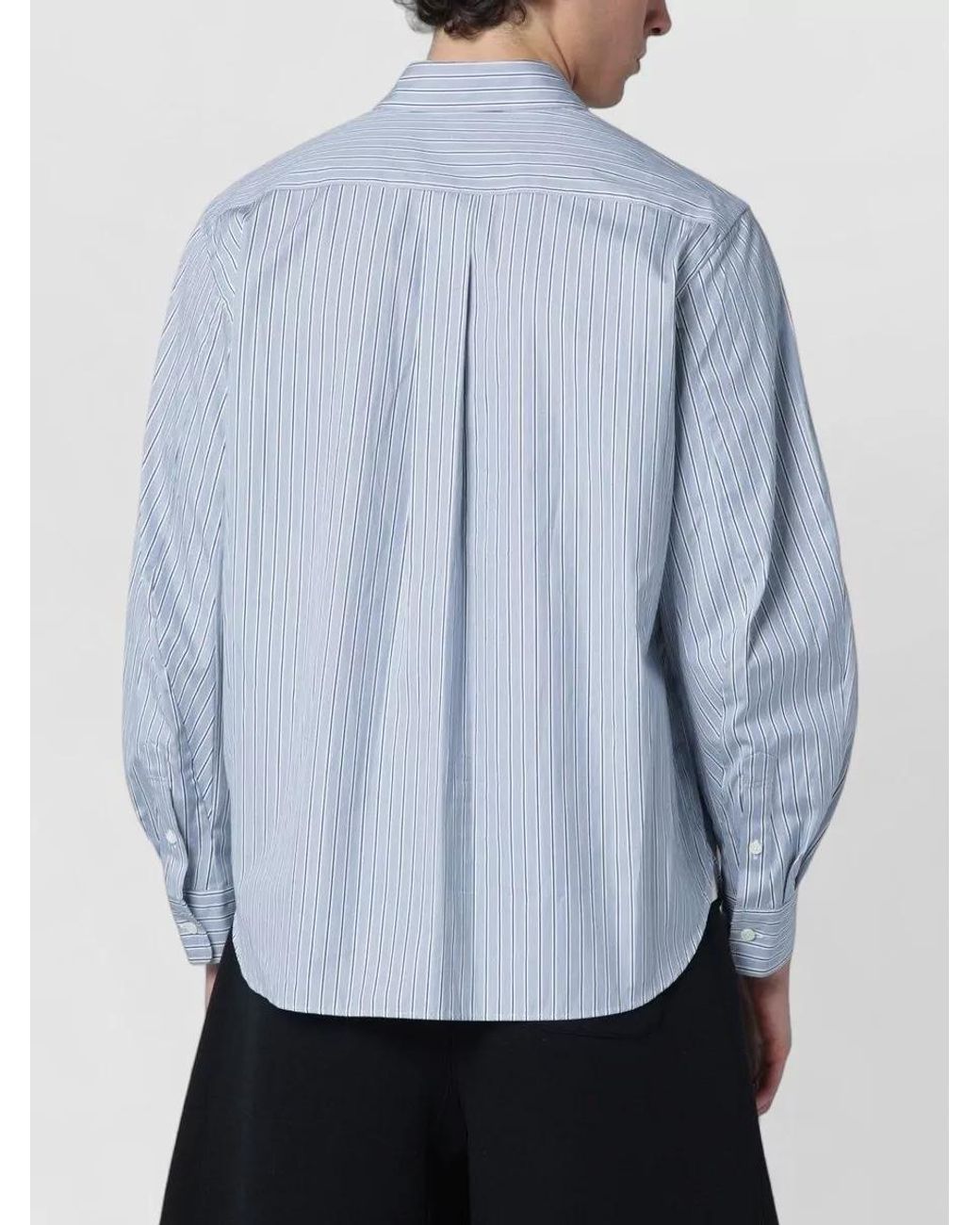 Sacai Blue Striped Cotton Shirt With Balloon Sleeves for men