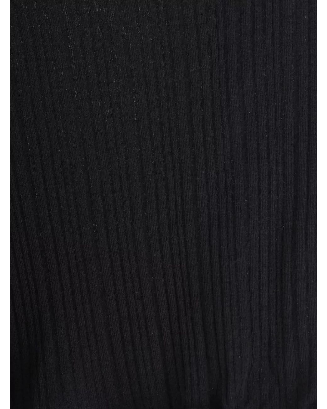 Fendi Blue Virgin Wool Ribbed Fitted V-Neck Long-Sleeve Ruffled Top