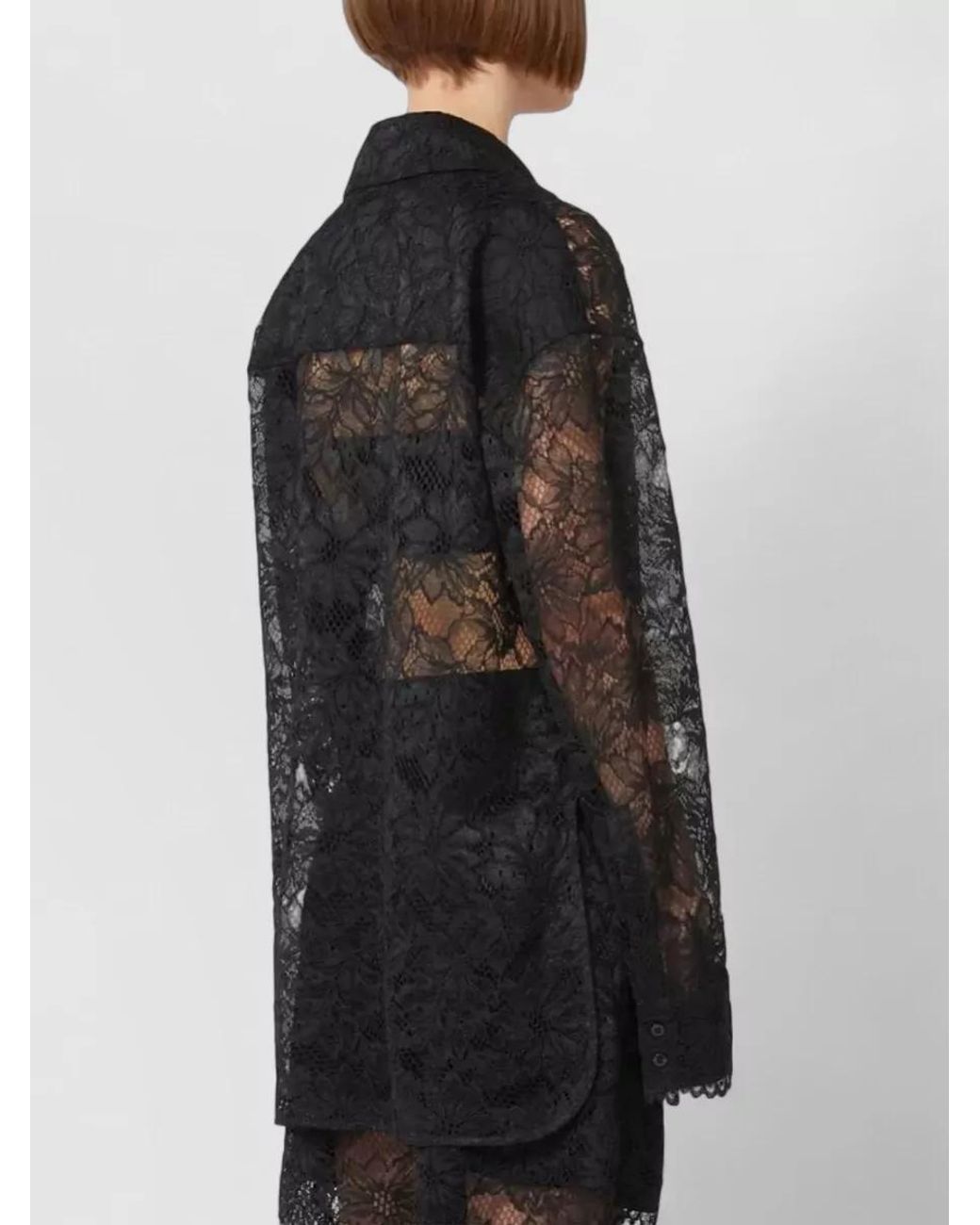 Sportmax Black Floral Lace Long-Sleeve Pyjama Top