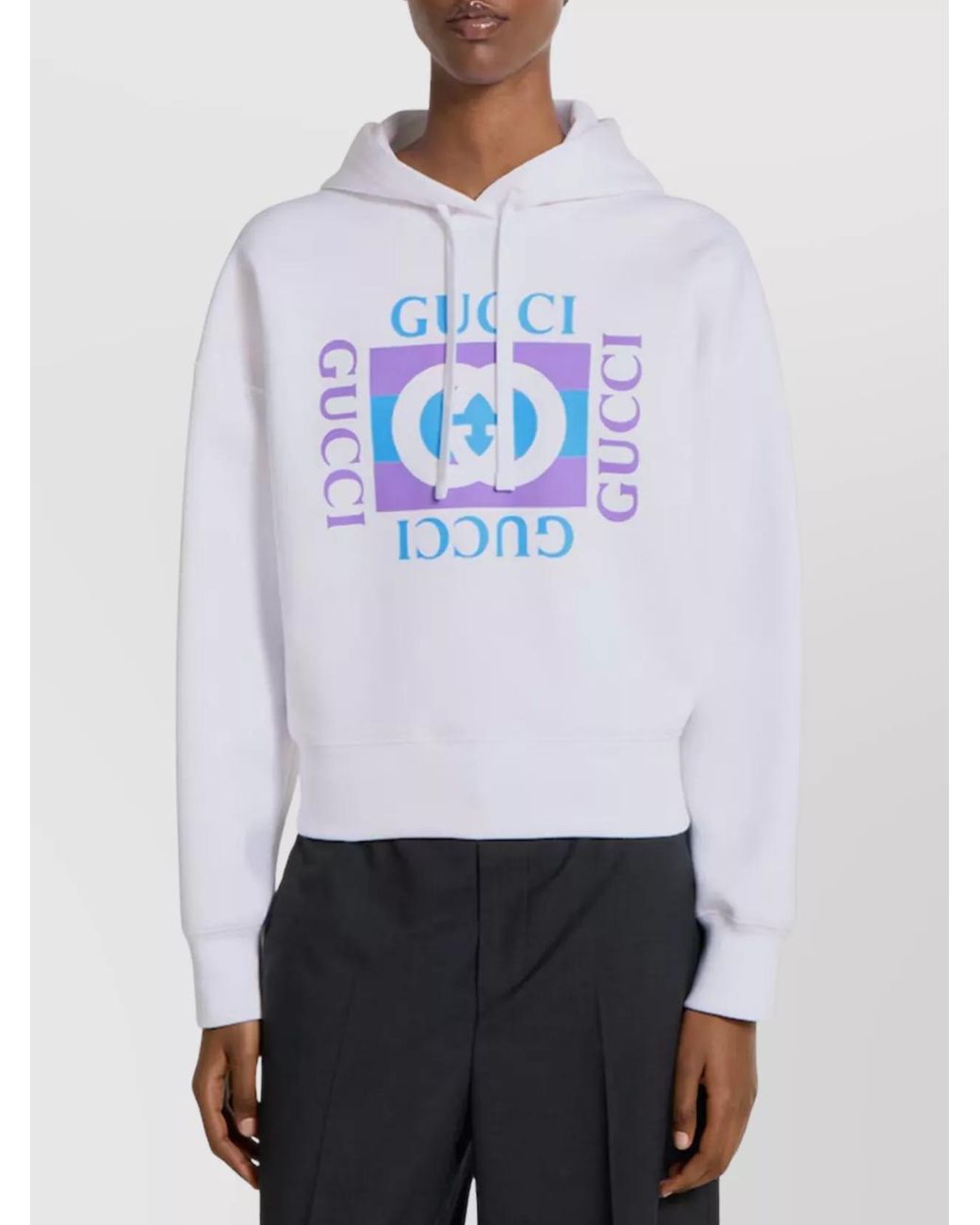 Gucci Blue Cotton Logo-Print Hooded Sweatshirt