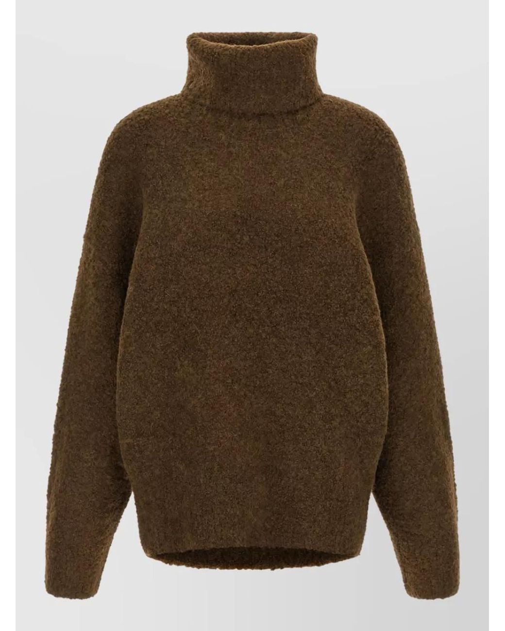Totême Green Bouclé Alpaca Wool Turtleneck Sweater