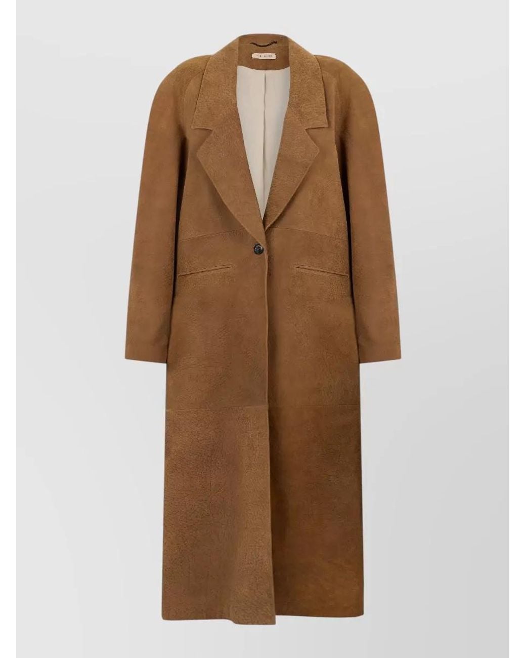 The Mannei Brown Leather Long Single-Breasted Coat