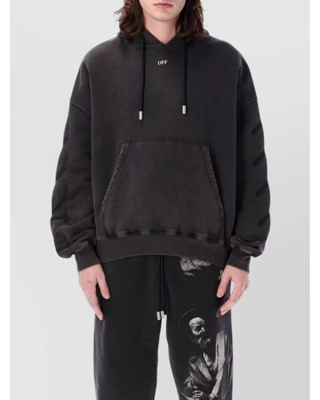 Off-White c/o Virgil Abloh Gray Cotton Oversized Logo-Print Hoodie for men