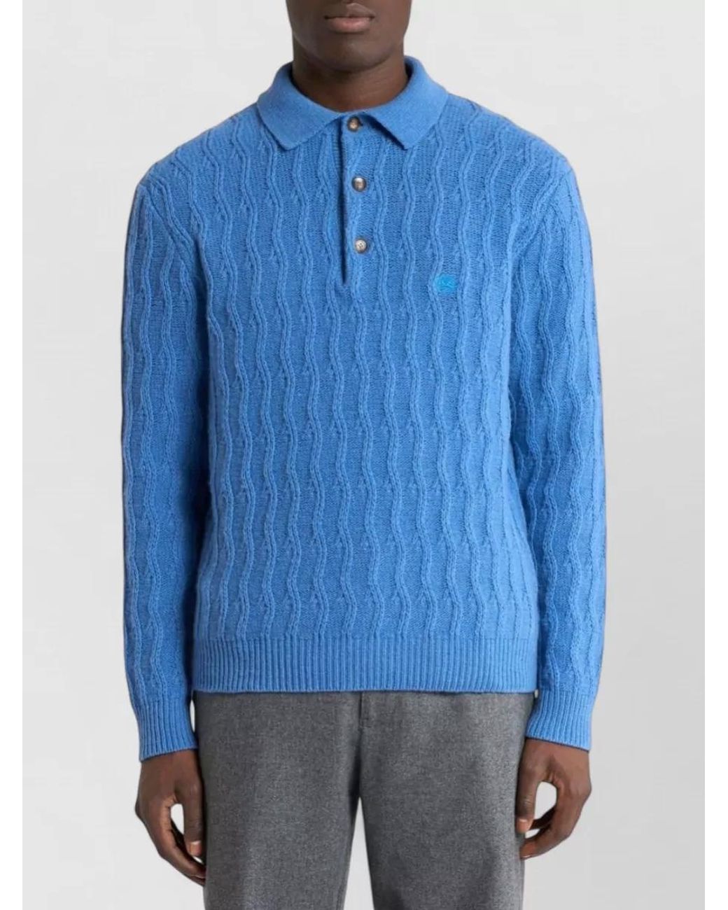 Etro Blue Cashmere Regular-Fit Polo Jumper for men