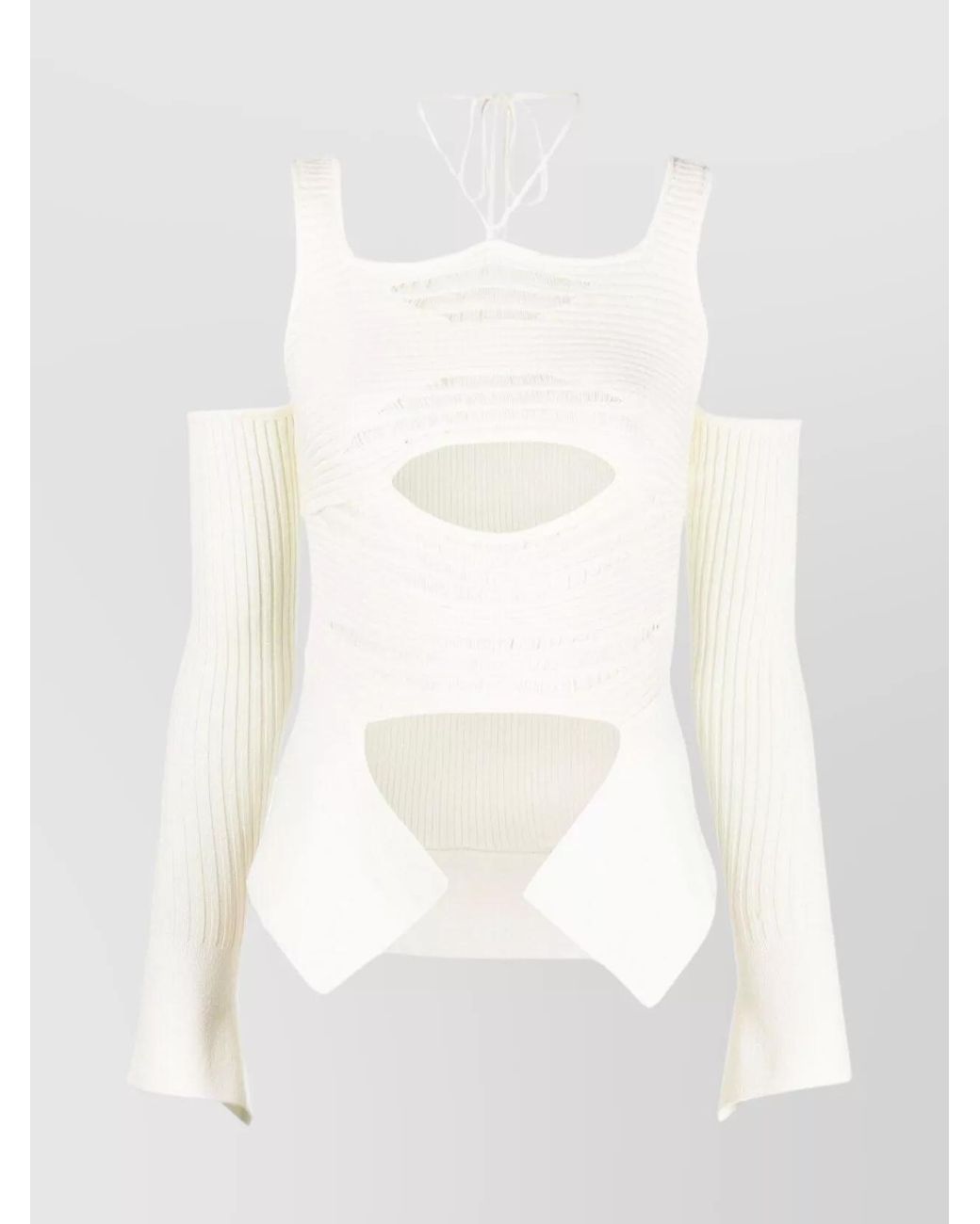 ANDREADAMO White Ribbed Knit Cutout Halterneck Top