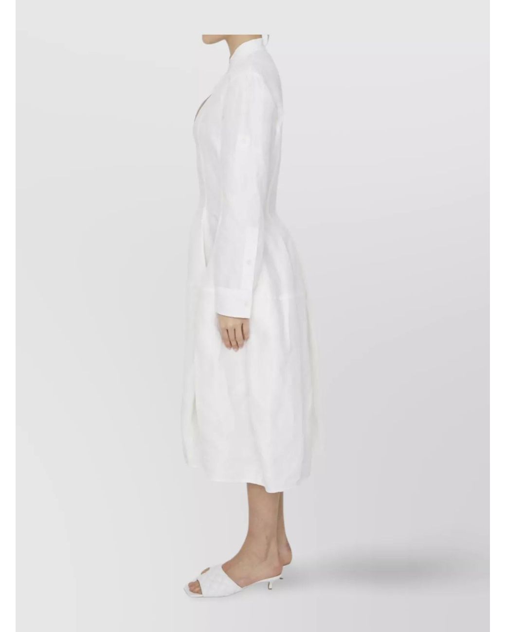 Bottega Veneta White Linen And Viscose Dress With Buttoned Sleeves