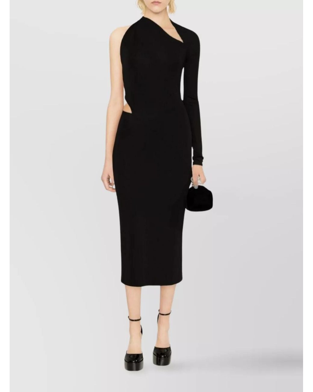 Versace Black Viscose One-Shoulder Cutout Midi Dress