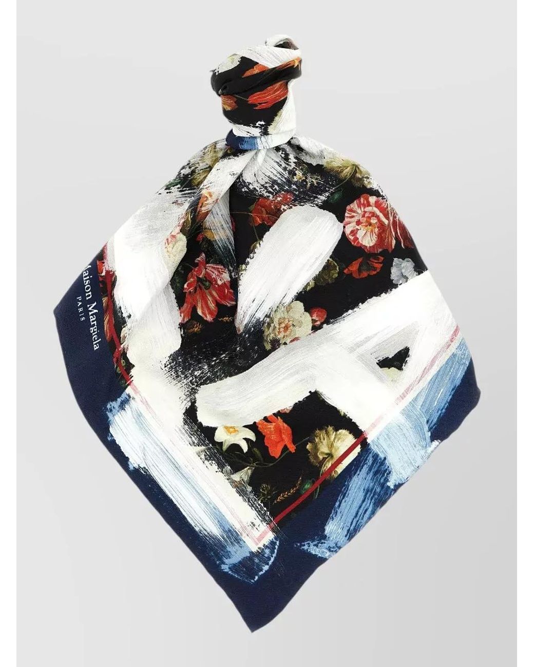 Maison Margiela Blue Silk Floral-Print Square Scarf