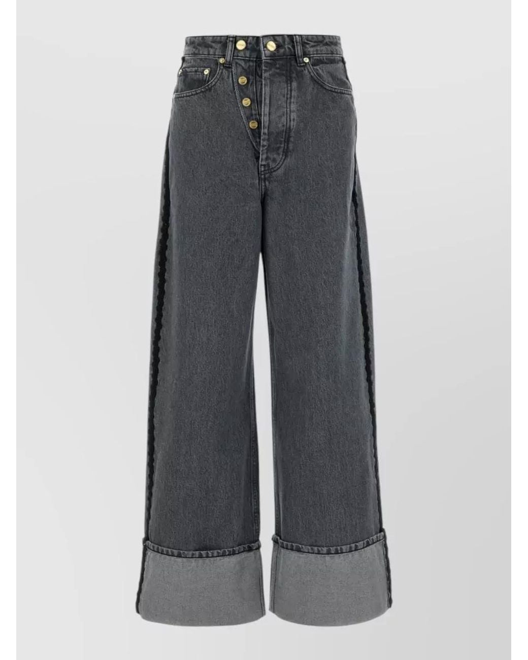 Ganni Gray Denim Oversized Wide-Leg Jeans