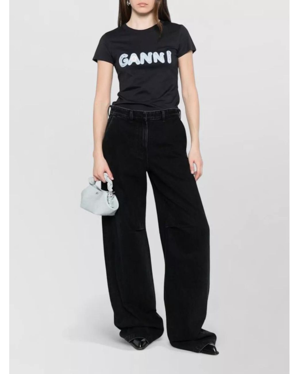 Ganni Black Logo Cotton Baby-Fit T-Shirt