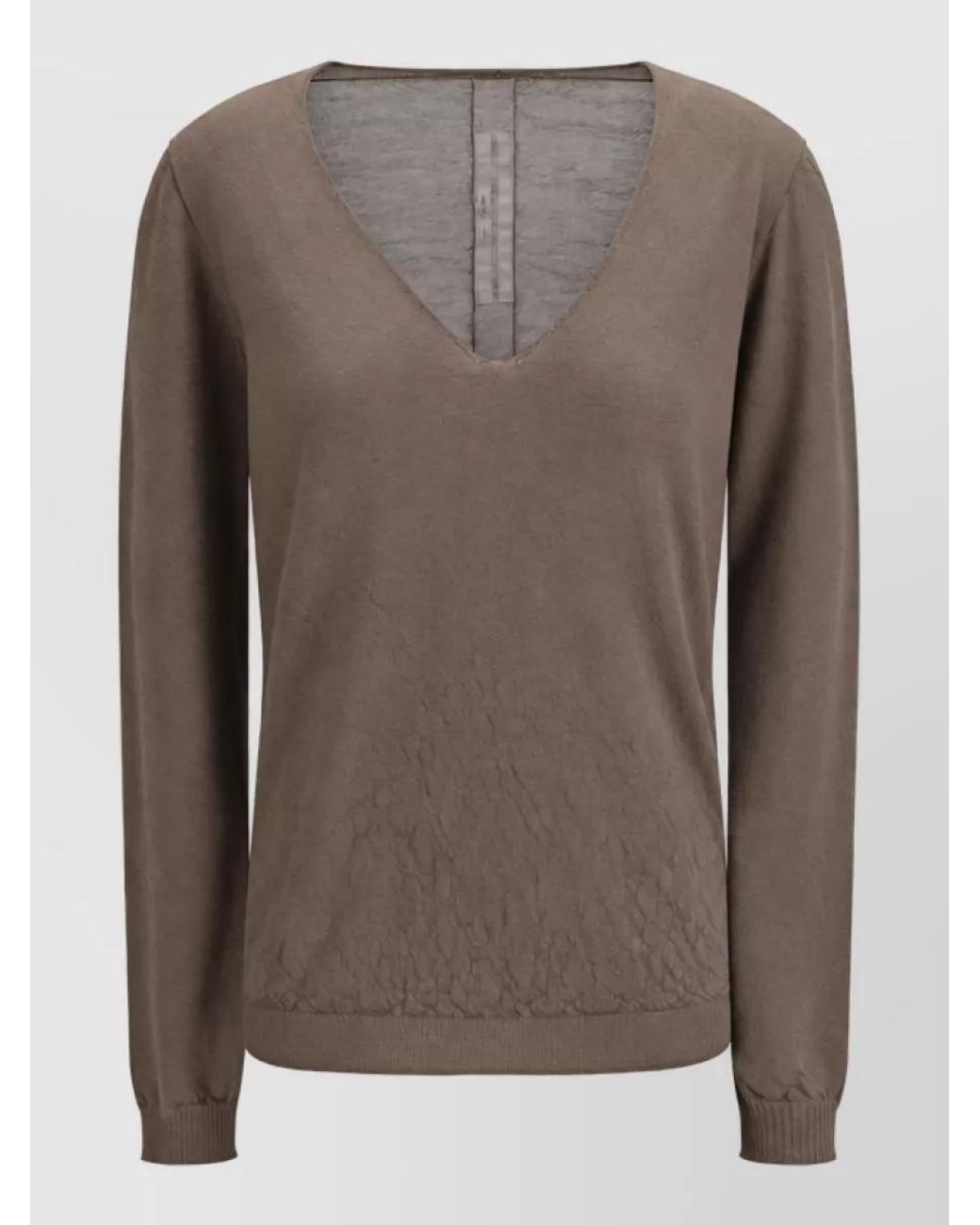 Rick Owens Brown Wool Fine-Knit V-Neck Long-Sleeve Sweater