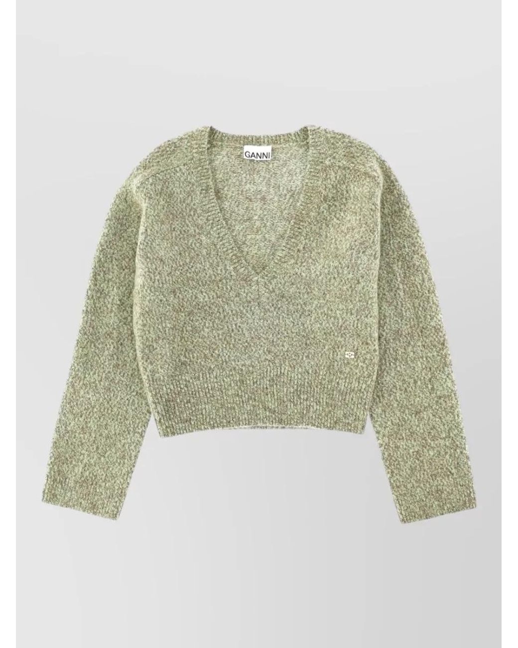 Ganni Green V-Neck Regular-Fit Sweater