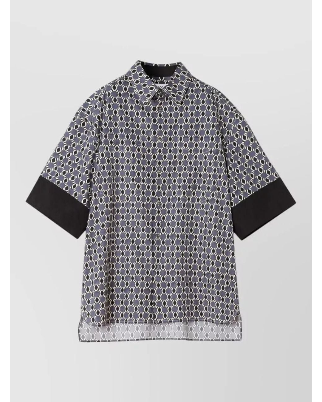 Lanvin Gray Cotton Geometric Print Short-Sleeve Shirt for men