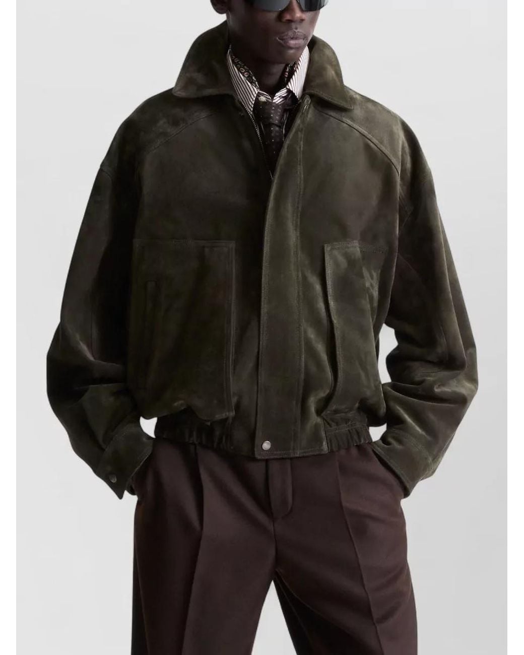 Saint Laurent Green Leather Jacket for men