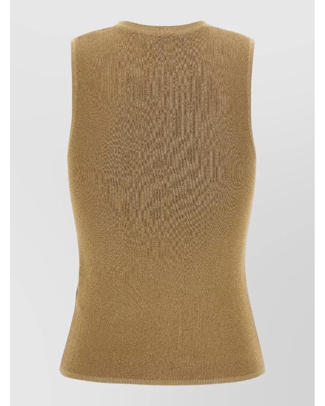 Max Mara Natural Ribbed Metallic Sleeveless Knitted Top