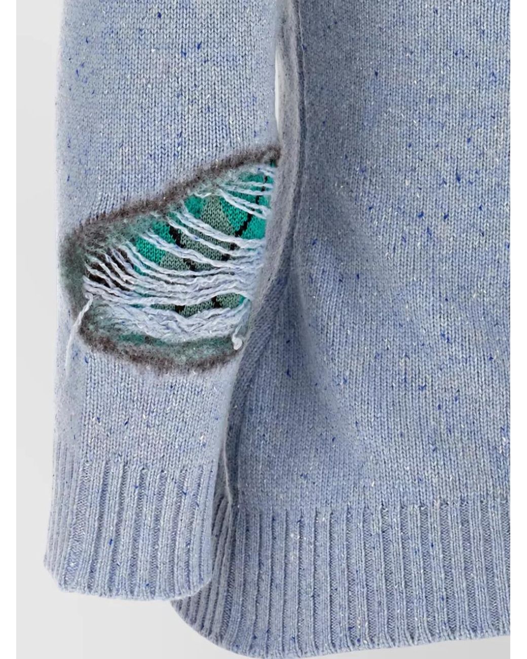 Moschino Blue Silk Distressed Argyle Cardigan