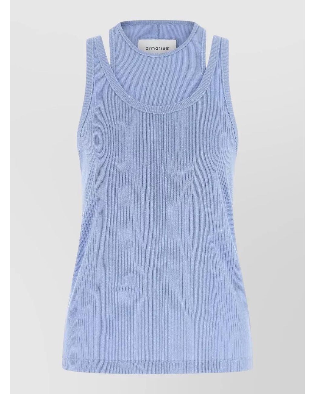 ARMARIUM Blue Ribbed Cotton Sleeveless Tank Top Set
