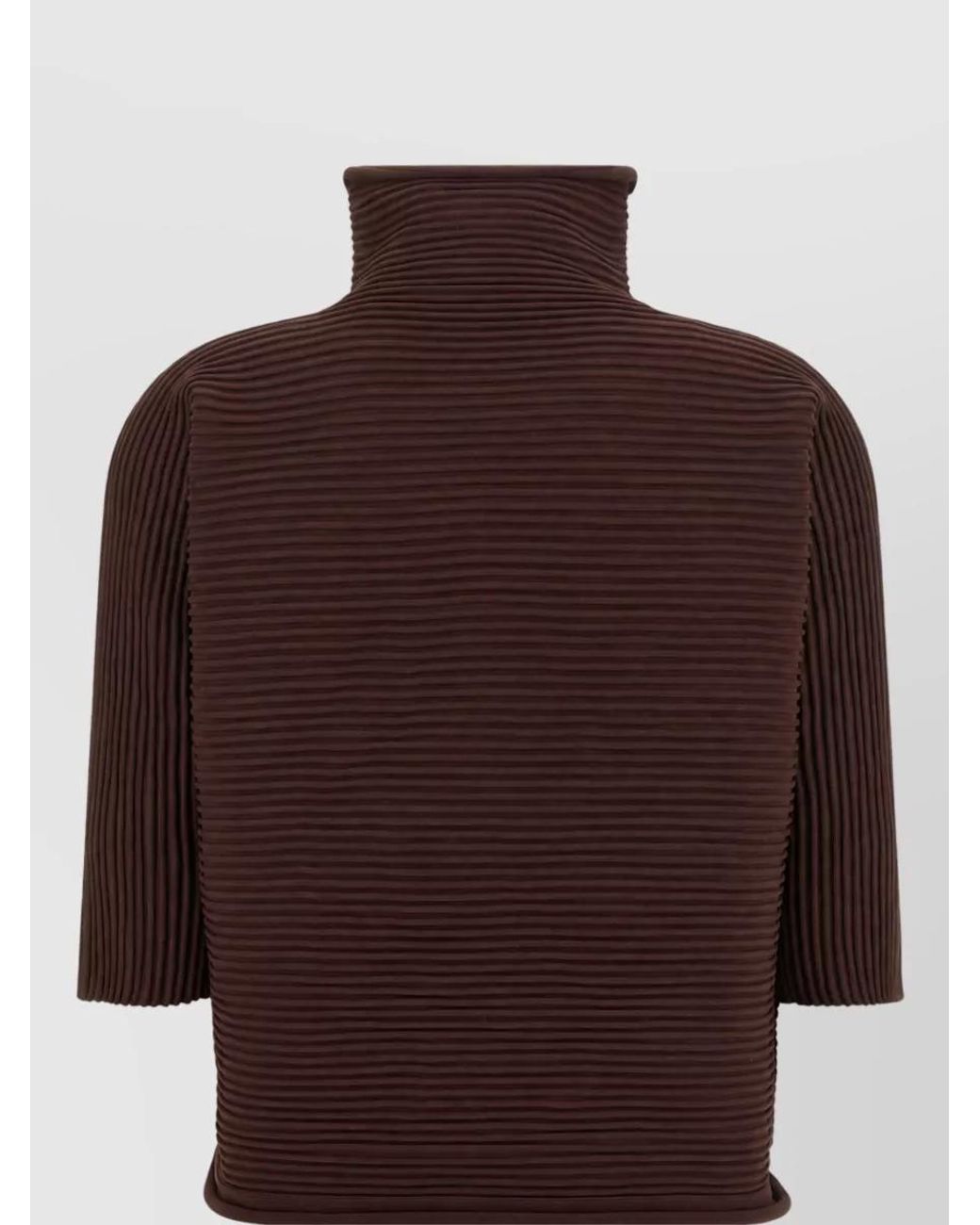 Pleats Please Issey Miyake Brown Ribbed High Neck Jumper