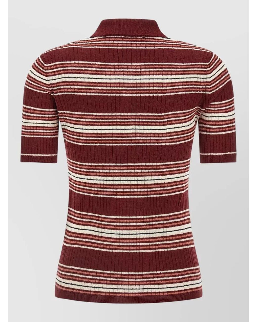Max Mara Red Silk Ribbed Striped Polo Top