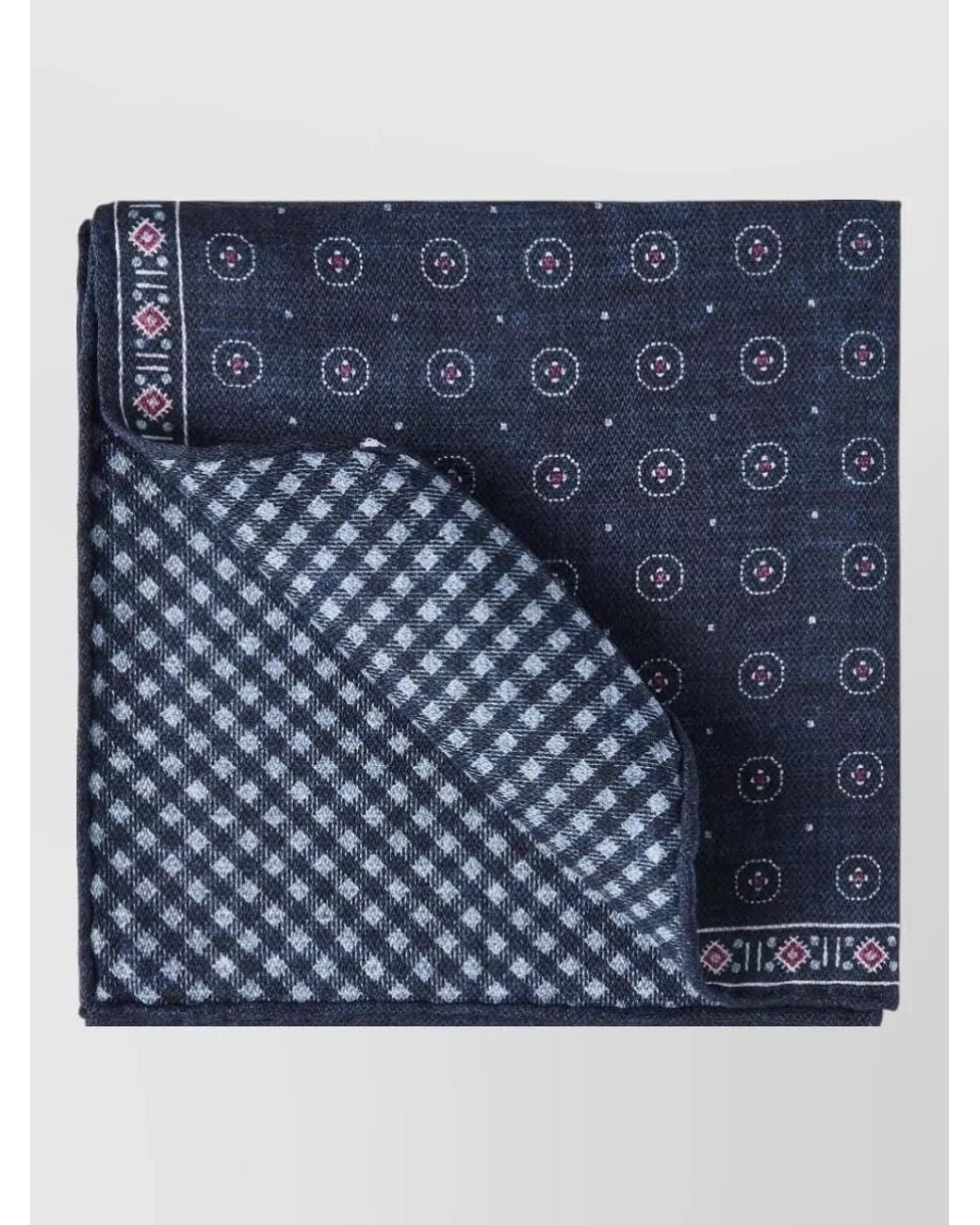 Brunello Cucinelli Blue Silk Geometric-Print Pocket Square for men