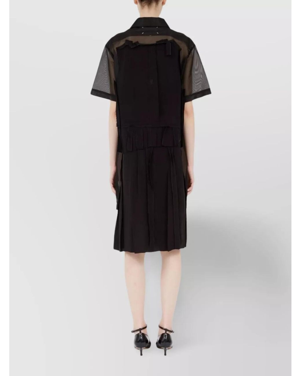 Maison Margiela Black Layered Sheer Mesh Short-Sleeve Midi Shirt Dress