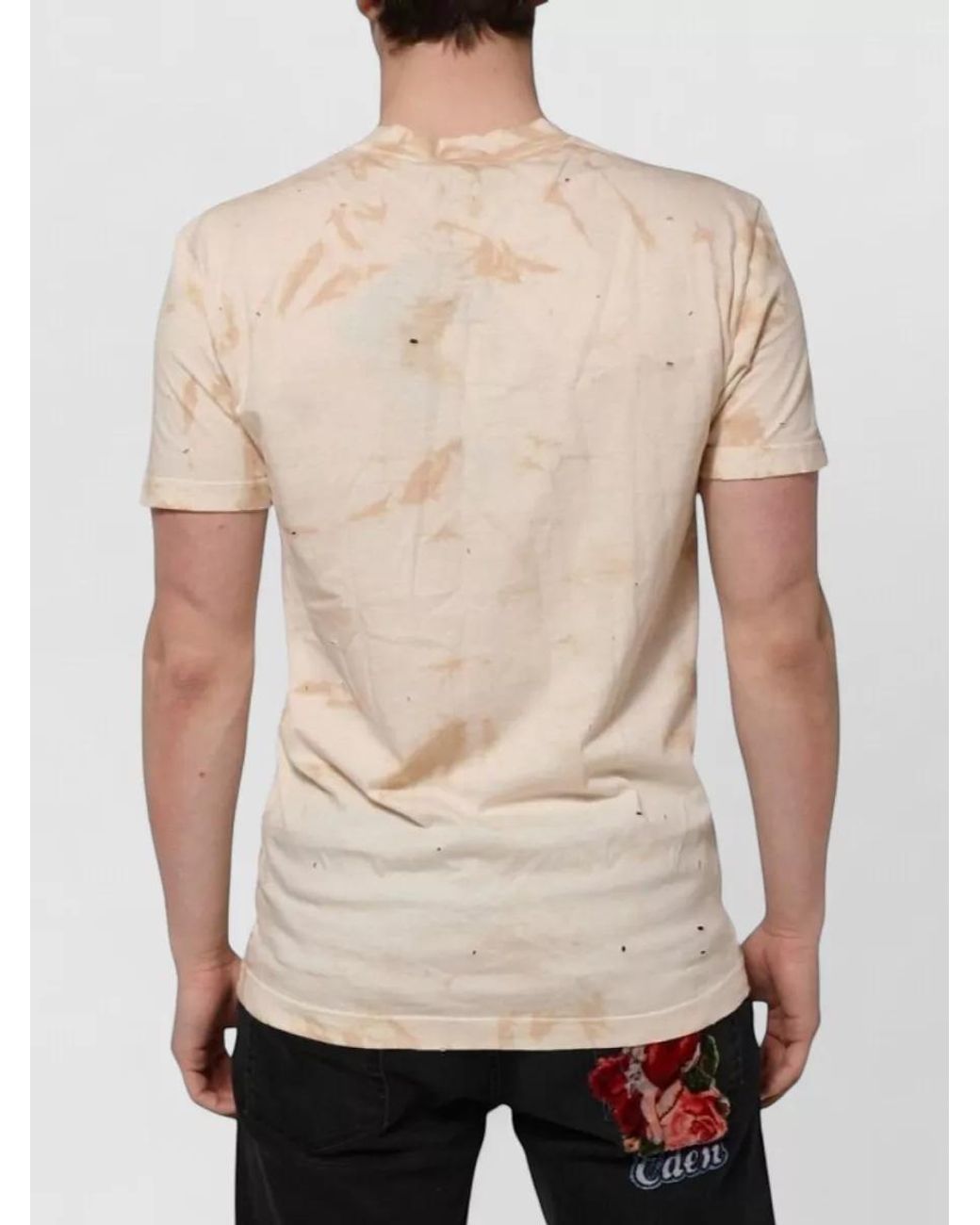 Dolce & Gabbana Natural Cotton Logo Print Short Sleeve V-Neck T-Shirt for men
