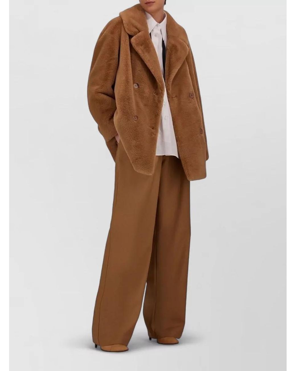 Herno Brown Double Breasted Faux Fur Coat