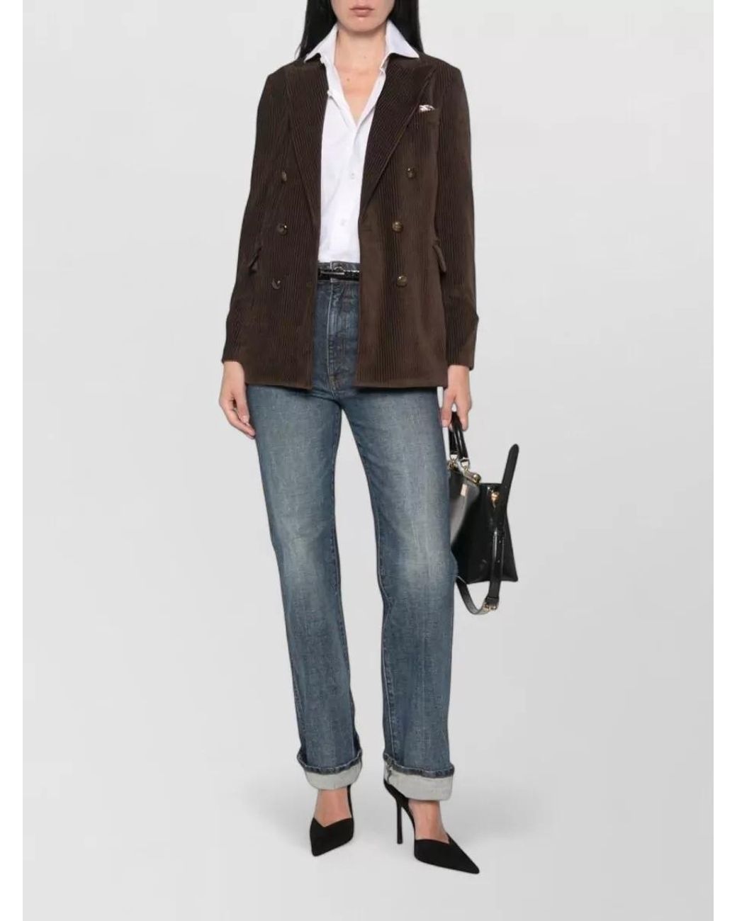 Circolo 1901 Brown Corduroy Double-Breasted Suit Jacket