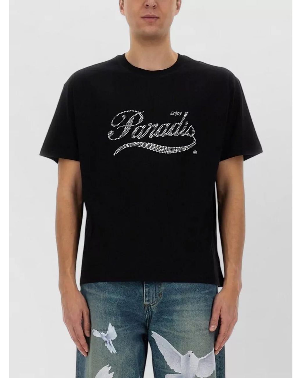 3.PARADIS Multicolor Crystal Logo T-Shirt for men